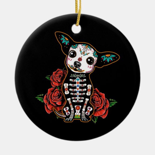 Adorno De Cerámica Día de Chihuahua dia de los muertos (Frente)