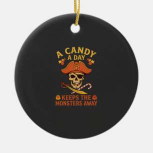 Adorno De Cerámica Día de Dulces Halloween Pirata Calavera Bastón