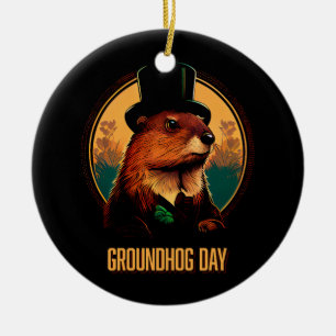 Adorno De Cerámica Día de la Groundhog con Phil