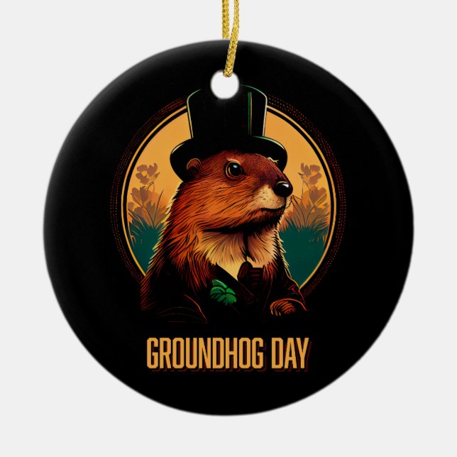 Adorno De Cerámica Día de la Groundhog con Phil (Frente)