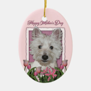 Adorno De Cerámica Día de la Madre - tulipanes rosados - Westie