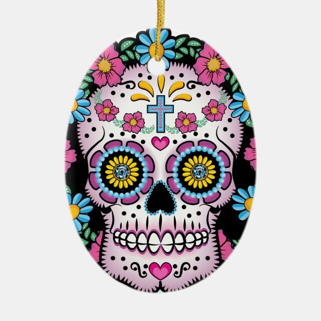 Adorno De Cerámica Dia de los Muertos Skull (Frente)
