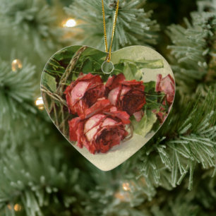 Adorno De Cerámica Día de San Valentín Antiguo, Rosas Rojas Carmesí