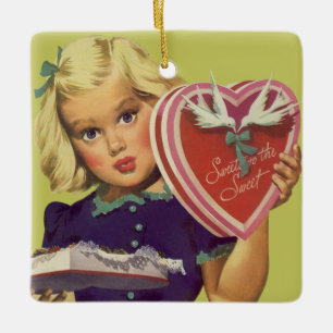 Adorno De Cerámica Día de San Valentín Antiguo y Bonito, Niña con Cho