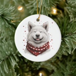 Adorno De Cerámica Día de San Valentín Perro Samoyedo