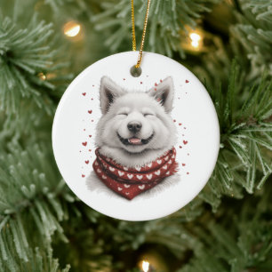 Adorno De Cerámica Día de San Valentín Perro Samoyedo