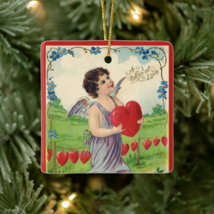 Adorno De Cerámica Día de San Valentín Retro, Ángel Victoriano con Co