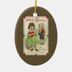 Adorno De Cerámica Día de San Valentín Victoriano Antiguo, Niños Tími