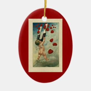 Adorno De Cerámica Día de San Valentín vintage, querubín con corazone