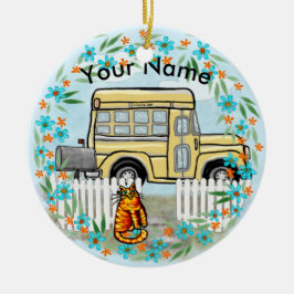 Adorno De Cerámica Día del Autobús Escolar nombre personalizado