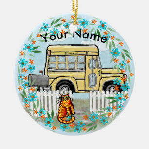 Adorno De Cerámica Día del Autobús Escolar nombre personalizado