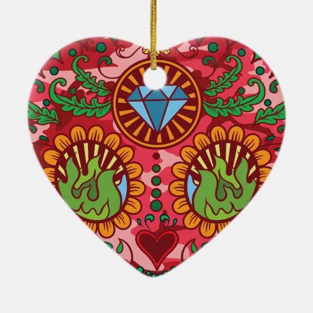 Adorno De Cerámica Día mexicano rosado de Camo del cráneo muerto del (Atrás)