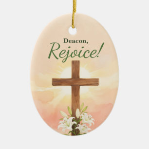 Adorno De Cerámica Diácono Pascua Regocijo Cruz y Lirios