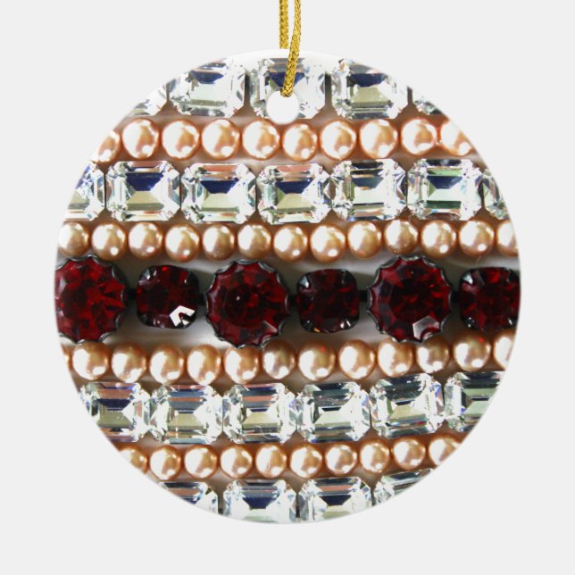 Adorno De Cerámica Diamantes de imitación y perlas - joyas antiguas (Frente)