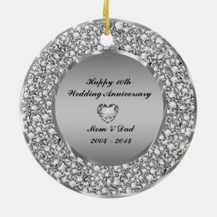 Adorno De Cerámica Diamantes y plata décimo aniversario Boda