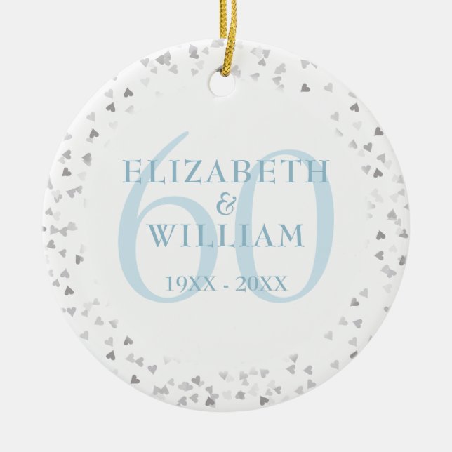 Adorno De Cerámica Diamond 60th Wedding Anniversary Hearts Confetti (Frente)