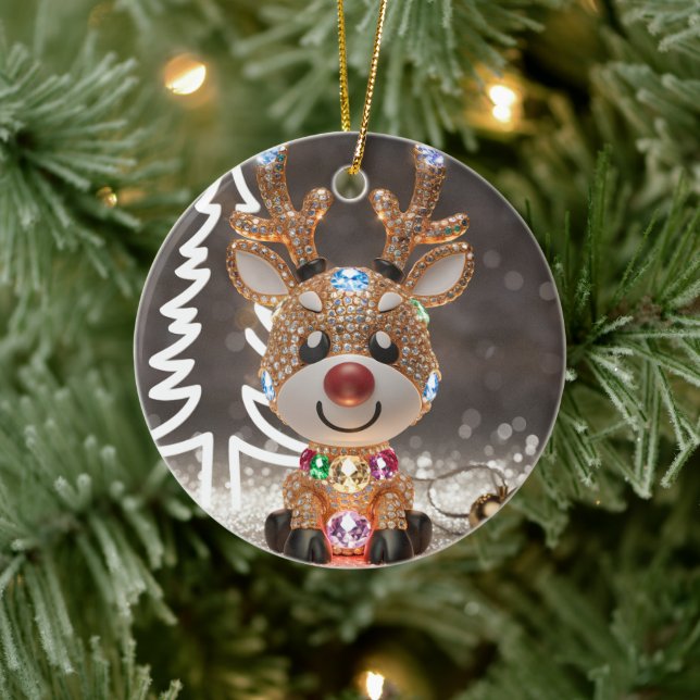 Adorno De Cerámica Diamond Dazzling Rudolf: Una joya de Navidades 3D (Árbol)