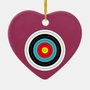 Adorno De Cerámica Diana de tiro con arco sobre corazón rosa sangría