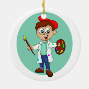 Adorno De Cerámica Dibujante de dibujos animados con pincel y paleta