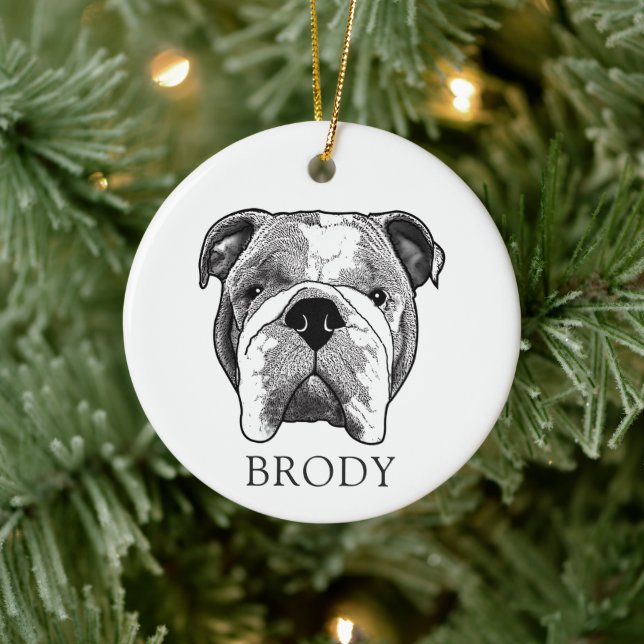 Adorno De Cerámica Dibujo a mano de bulldog personalizado (Árbol)