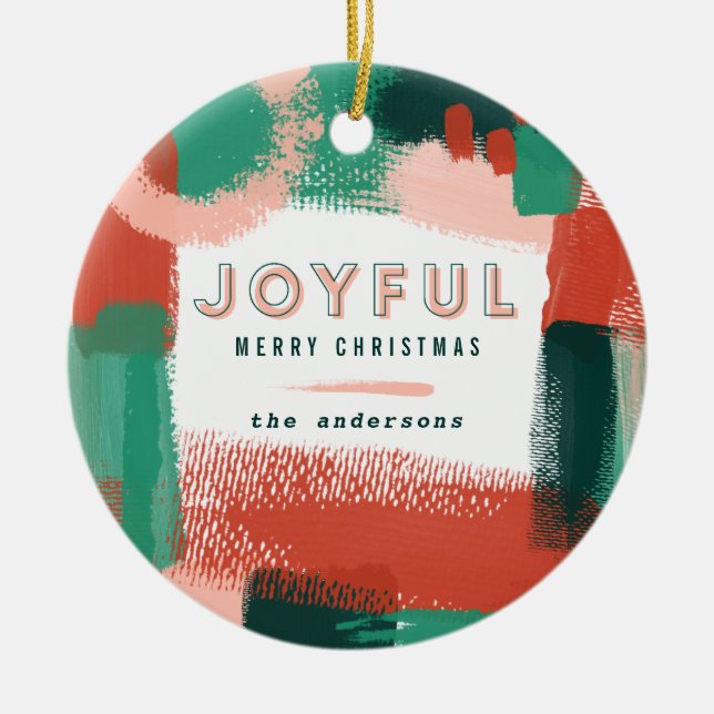 Adorno De Cerámica Dibujo abstracto moderno rojo, rosa + verde alegre (Frente)