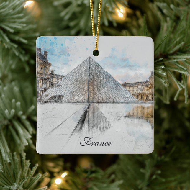 Adorno De Cerámica Dibujo acuarela del Louvre París, Francia (Árbol)