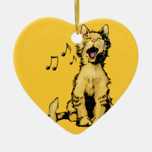 Adorno De Cerámica Dibujo anaranjado del gato del canto lindo con las