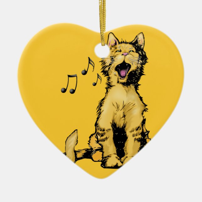 Adorno De Cerámica Dibujo anaranjado del gato del canto lindo con las (Frente)