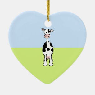 Adorno De Cerámica Dibujo animado blanco y negro de la vaca. Frente