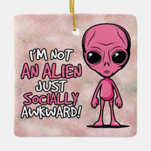 Adorno De Cerámica Dibujo animado de alienígena socialmente incómodo