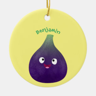 Adorno De Cerámica Dibujo animado de fruta higo morado feliz y lindo