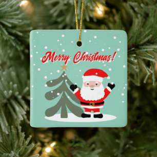Adorno De Cerámica Dibujo animado de Papá Noel con árbol de Navidad p