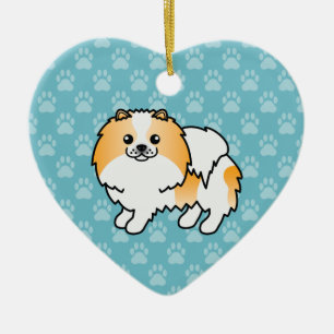 Adorno De Cerámica Dibujo animado de Pomerania parti-color naranja
