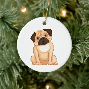 Adorno De Cerámica Dibujo animado de pug gruñón