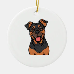 Adorno De Cerámica Dibujo animado de Rottweiler feliz - Perro lindo y
