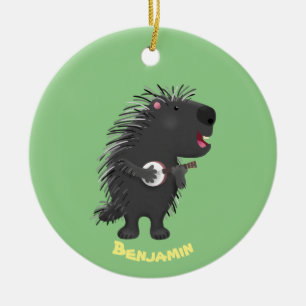 Adorno De Cerámica Dibujo animado de una puercoespín divertida tocand