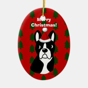 Adorno De Cerámica Dibujo animado del navidad de Boston Terrier