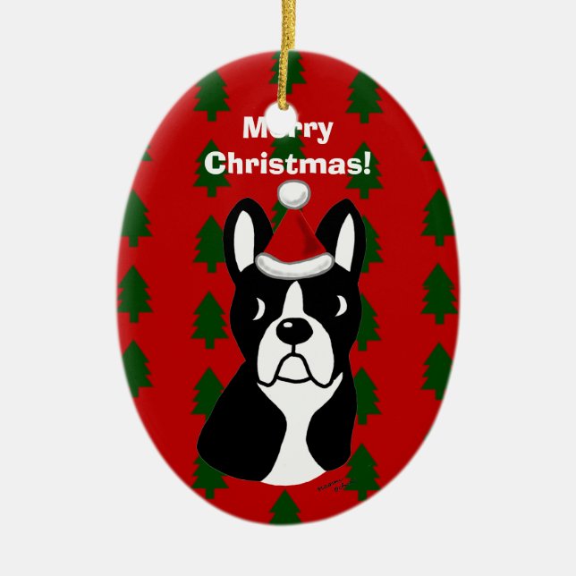 Adorno De Cerámica Dibujo animado del navidad de Boston Terrier (Frente)