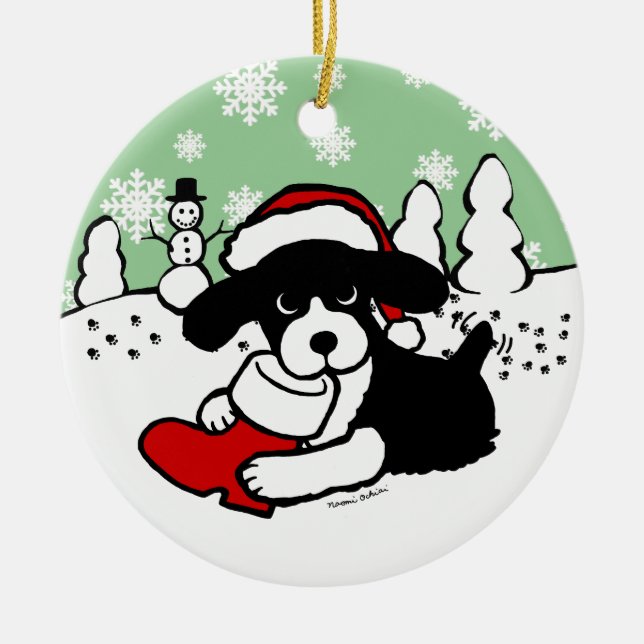 Adorno De Cerámica Dibujo animado del navidad del perro de aguas de (Frente)