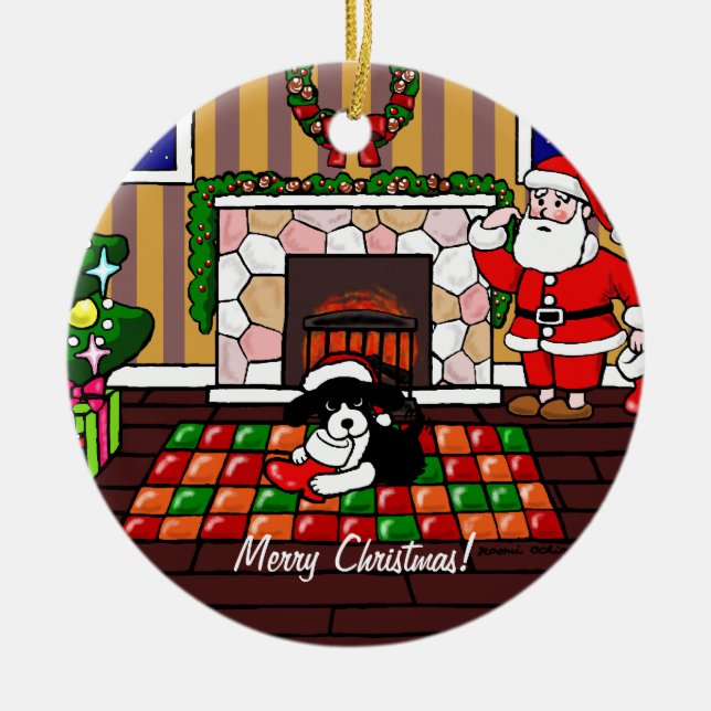 Adorno De Cerámica Dibujo animado del navidad del perro de aguas de (Frente)