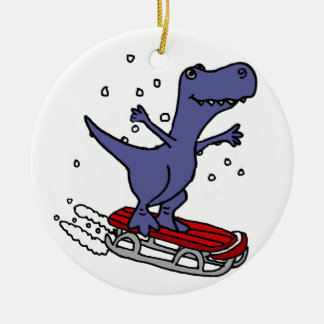 Adorno De Cerámica Dibujo animado Sledding del dinosaurio divertido