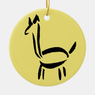Adorno De Cerámica Dibujo con Pincel Llama Alpaca Caballo Animal