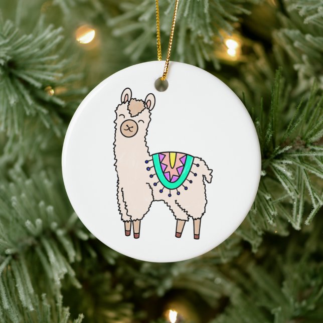 Adorno De Cerámica dibujo de animales personalizados de llama feliz s (Árbol)