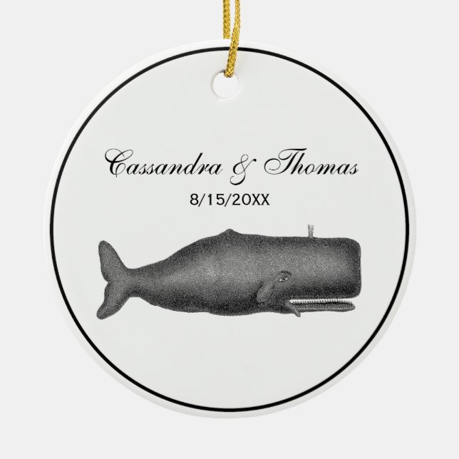 Adorno De Cerámica Dibujo de ballenas del siglo XIX N (Frente)