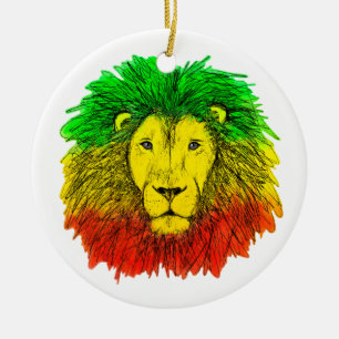 Adorno De Cerámica Dibujo de cabeza de león Rasta rojo amarillo verde