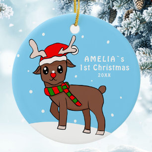 Adorno De Cerámica Dibujo de ciervo lindo Navidad del bebé 1er