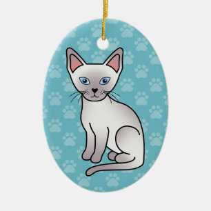Adorno De Cerámica Dibujo de gato de raza siamesa de punto lila