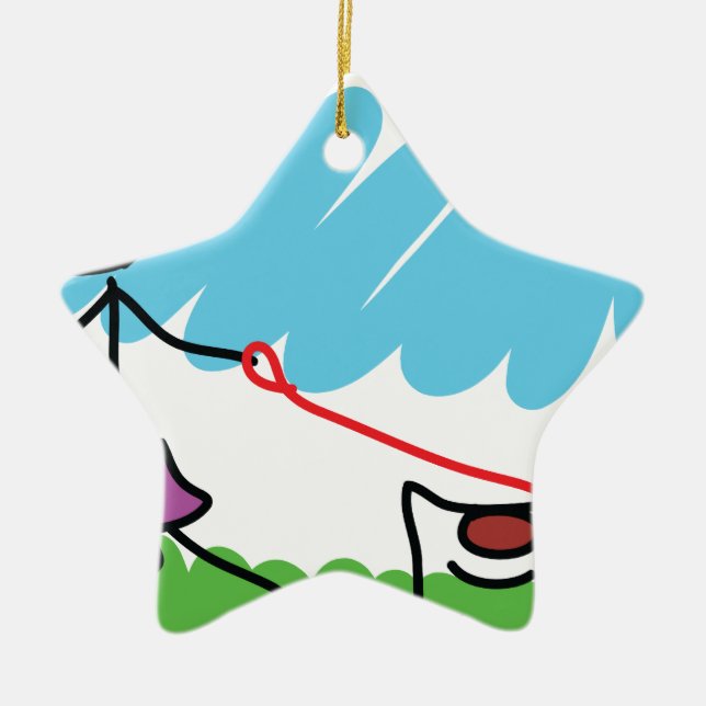 Adorno De Cerámica Dibujo de la niña y del perro (Frente)