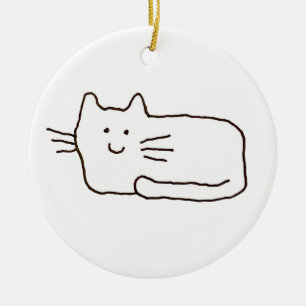 Adorno De Cerámica Dibujo de línea de gato de dibujos animados