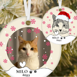 Adorno De Cerámica Dibujo de mano personalizado de Ginger White Cat